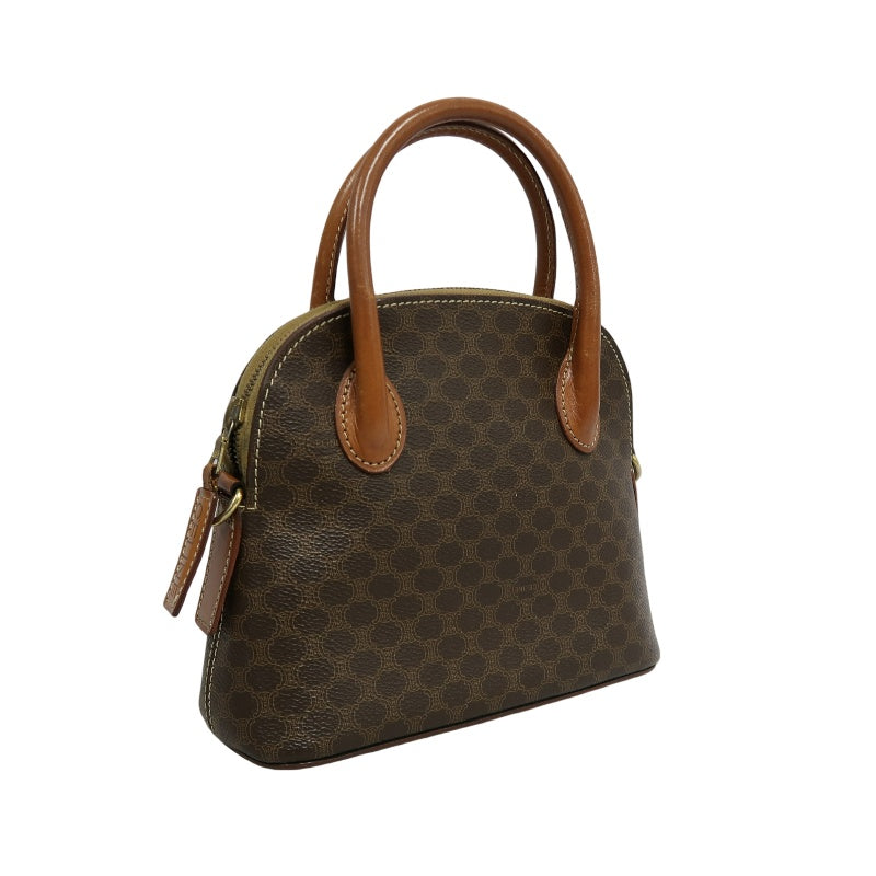 CELINE Macadam Handbag 2way with Shoulder StrapLeather 　Brown Gold Hardware