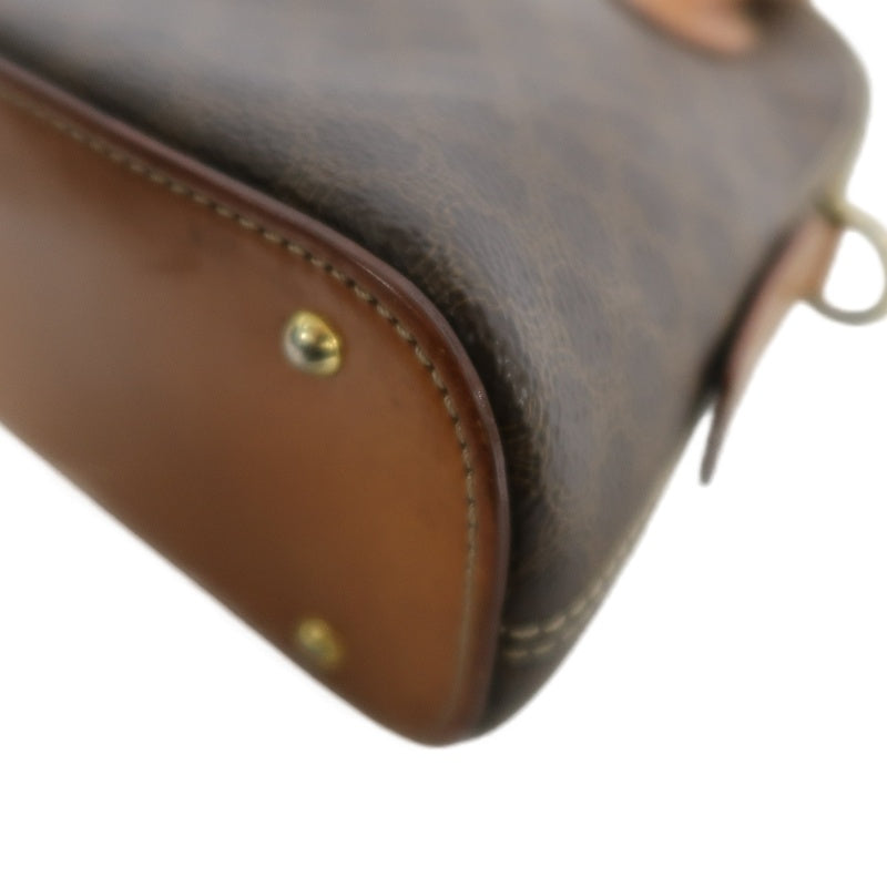 CELINE Macadam Handbag 2way with Shoulder StrapLeather 　Brown Gold Hardware