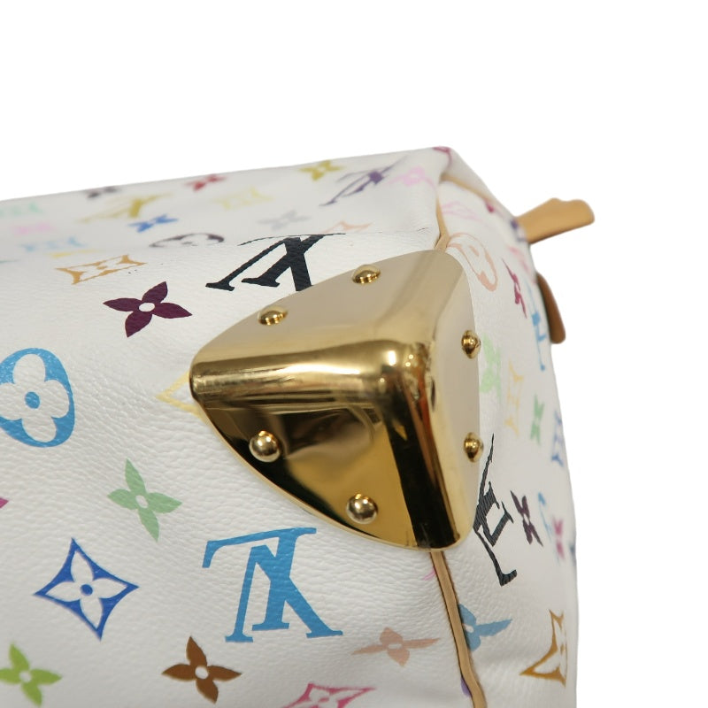 LOUIS VUITTON Monogram Multicolor Speedy 30 Handbag  White Multicolor Gold Hardware   with twoKeys Padlock