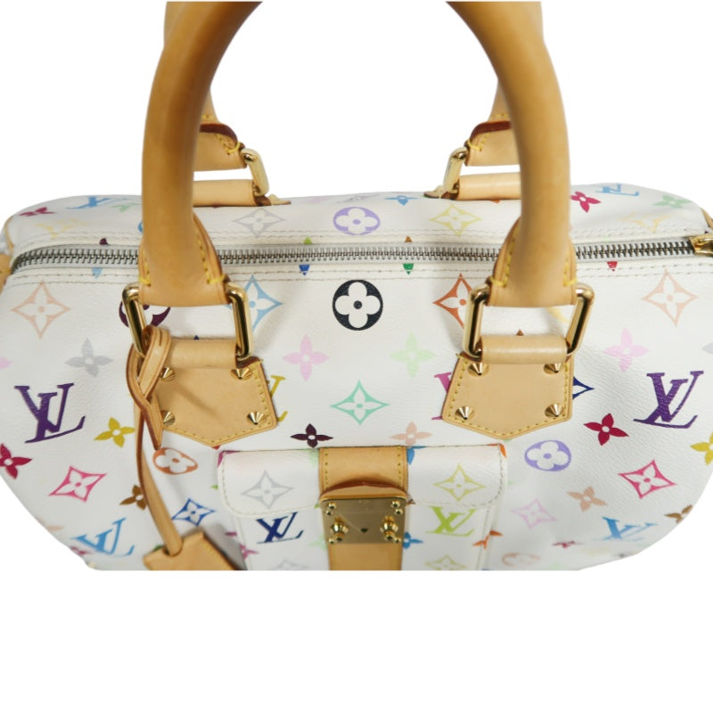 LOUIS VUITTON Monogram Multicolor Speedy 30 Handbag  White Multicolor Gold Hardware   with twoKeys Padlock