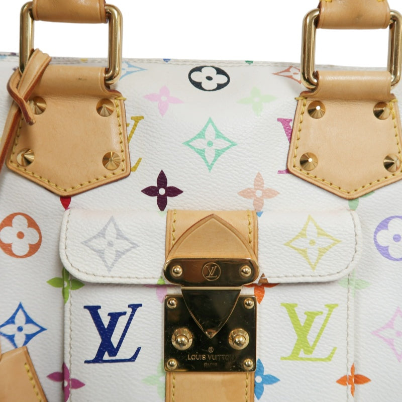 LOUIS VUITTON Monogram Multicolor Speedy 30 Handbag  White Multicolor Gold Hardware   with twoKeys Padlock