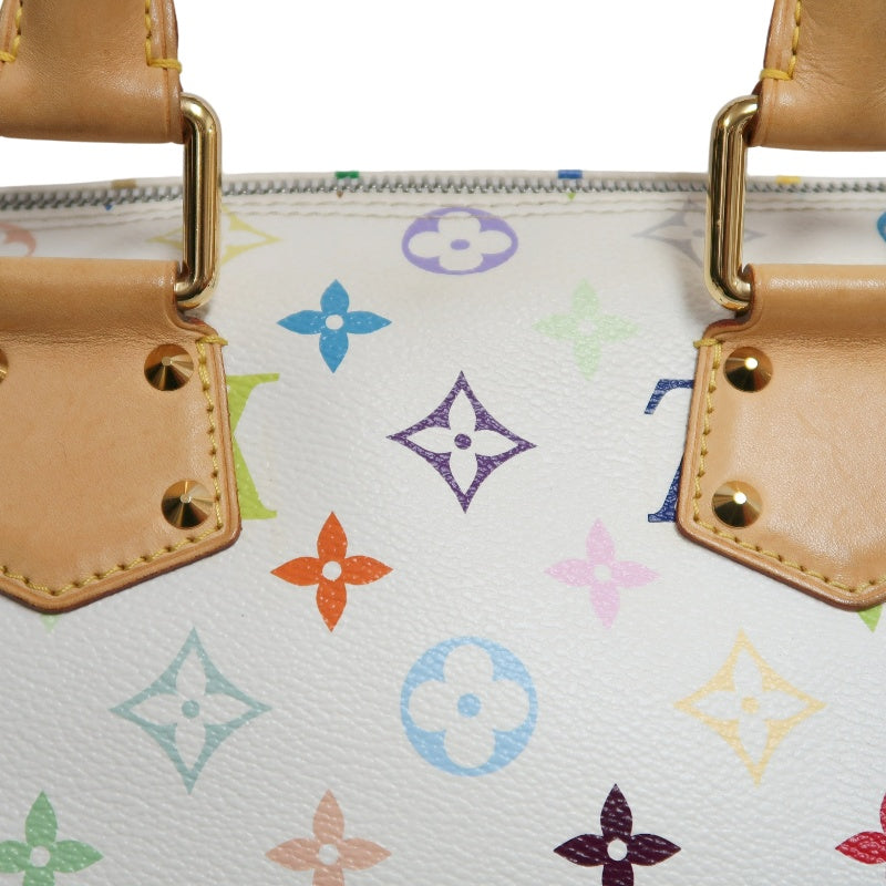LOUIS VUITTON Monogram Multicolor Speedy 30 Handbag  White Multicolor Gold Hardware   with twoKeys Padlock