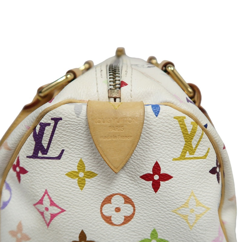LOUIS VUITTON Monogram Multicolor Speedy 30 Handbag  White Multicolor Gold Hardware   with twoKeys Padlock