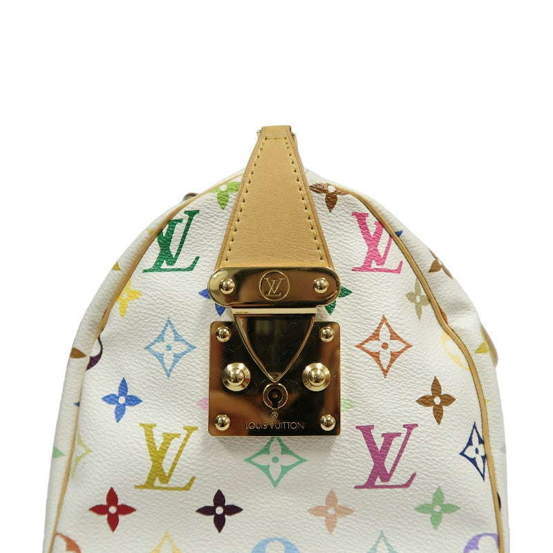 LOUIS VUITTON Monogram Multicolor Speedy 30 Handbag  White Multicolor Gold Hardware   with twoKeys Padlock