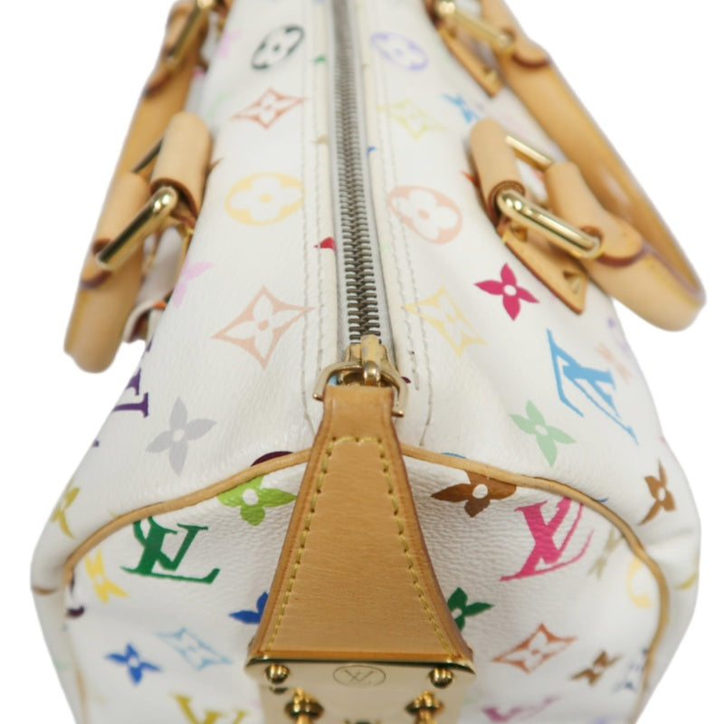 LOUIS VUITTON Monogram Multicolor Speedy 30 Handbag  White Multicolor Gold Hardware   with twoKeys Padlock