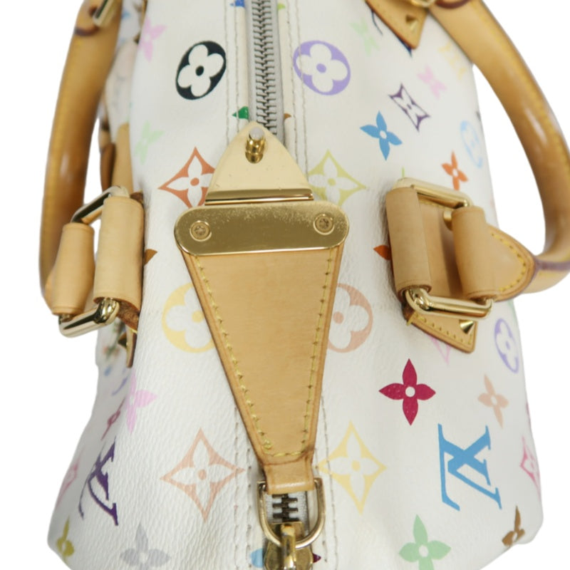 LOUIS VUITTON Monogram Multicolor Speedy 30 Handbag  White Multicolor Gold Hardware   with twoKeys Padlock