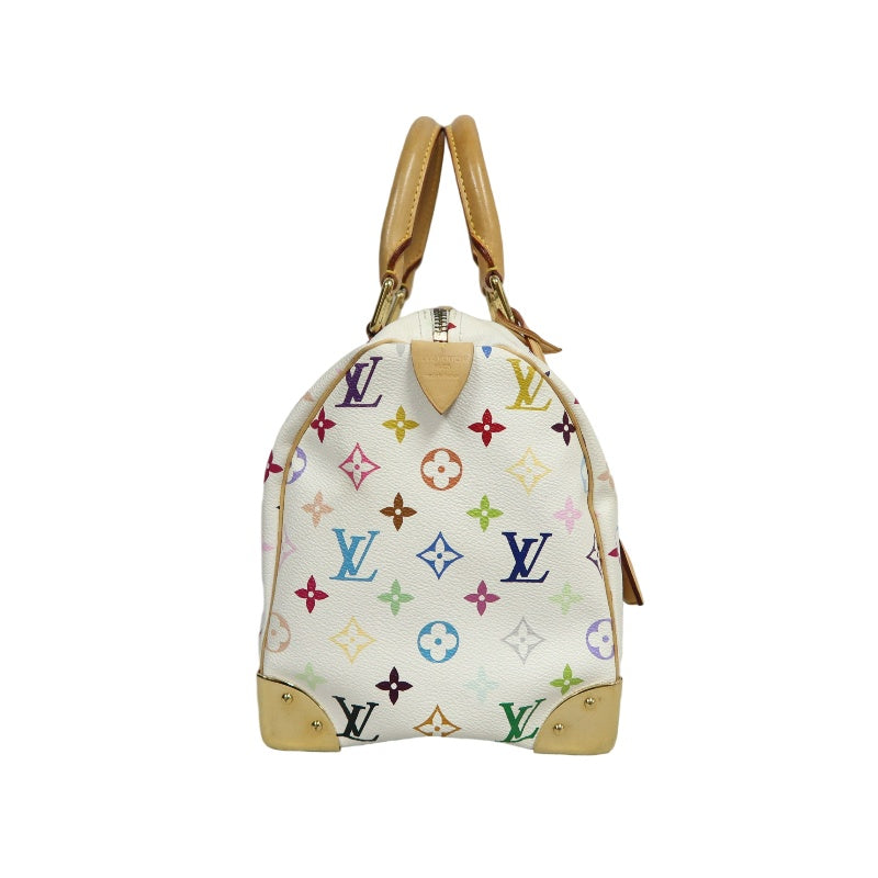 LOUIS VUITTON Monogram Multicolor Speedy 30 Handbag  White Multicolor Gold Hardware   with twoKeys Padlock