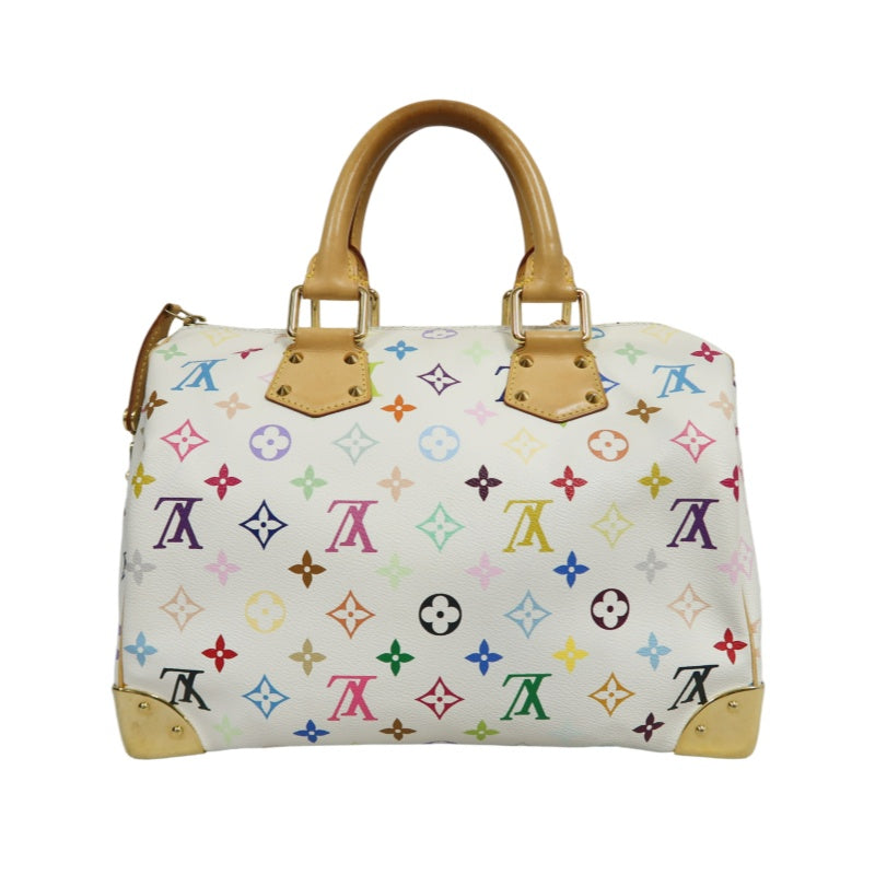 LOUIS VUITTON Monogram Multicolor Speedy 30 Handbag  White Multicolor Gold Hardware   with twoKeys Padlock