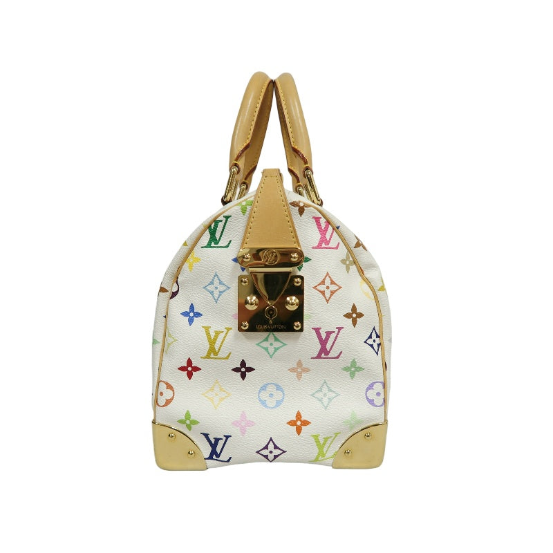 LOUIS VUITTON Monogram Multicolor Speedy 30 Handbag  White Multicolor Gold Hardware   with twoKeys Padlock