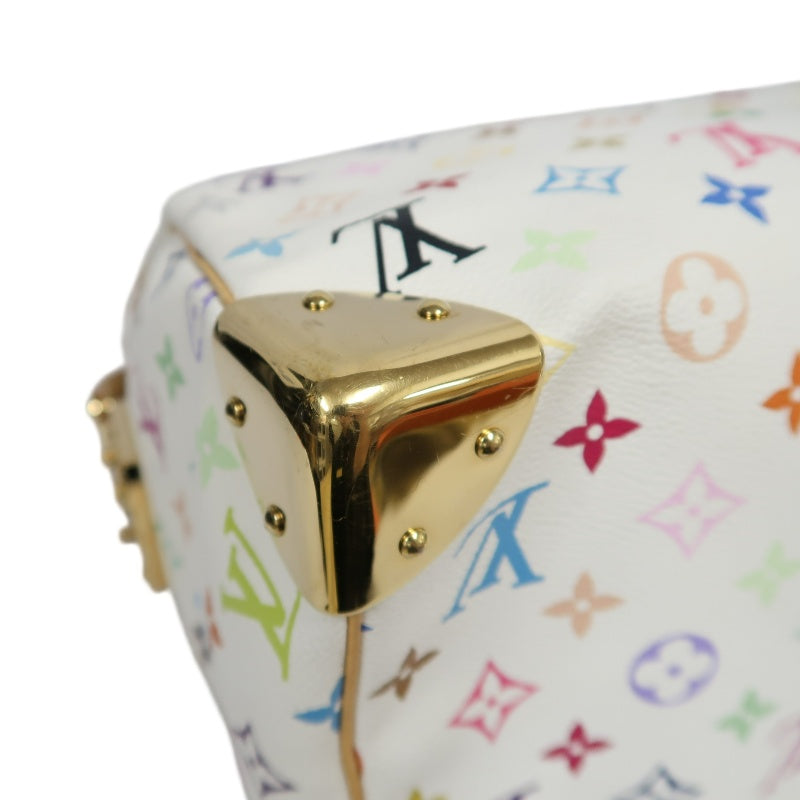 LOUIS VUITTON Monogram Multicolor Speedy 30 Handbag  White Multicolor Gold Hardware   with twoKeys Padlock
