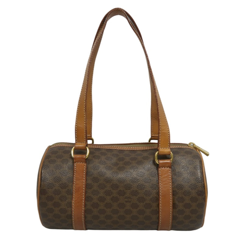 CELINE Macadam Mini Boston Bag Handbag Brown Gold Hardware