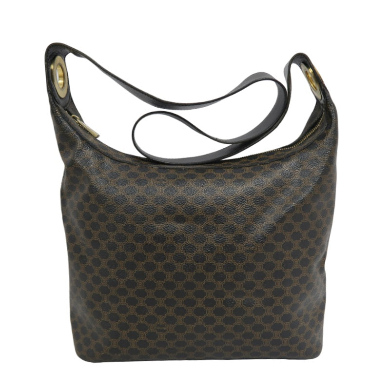 CELINE Macadam One Shoulder Bag Dark Brown Gold Hardware