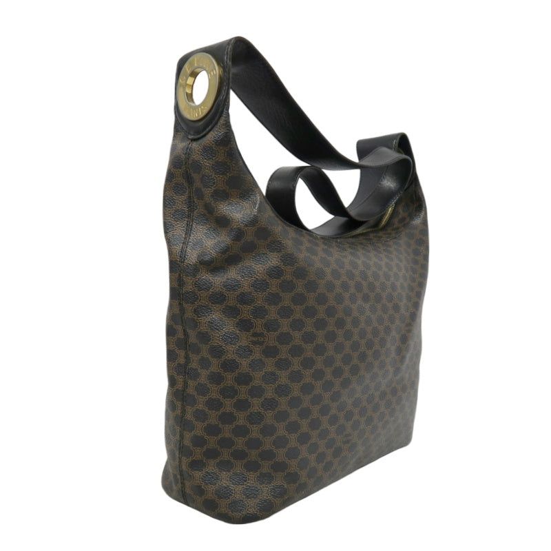 CELINE Macadam One Shoulder Bag Dark Brown Gold Hardware