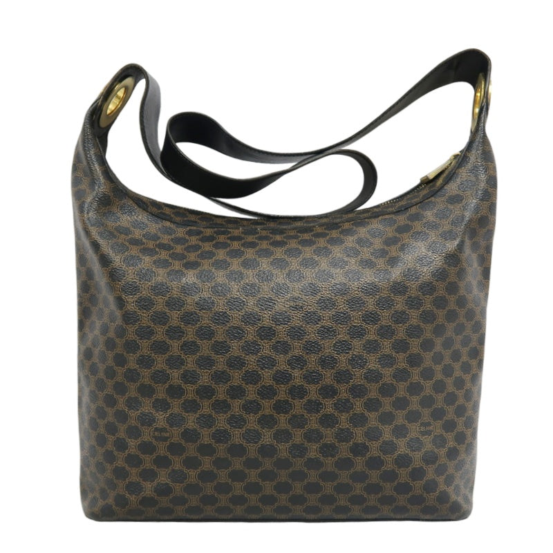 CELINE Macadam One Shoulder Bag Dark Brown Gold Hardware