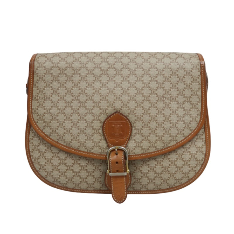CELINE Macadam Shoulder Bag  Beige  Gold Hardware