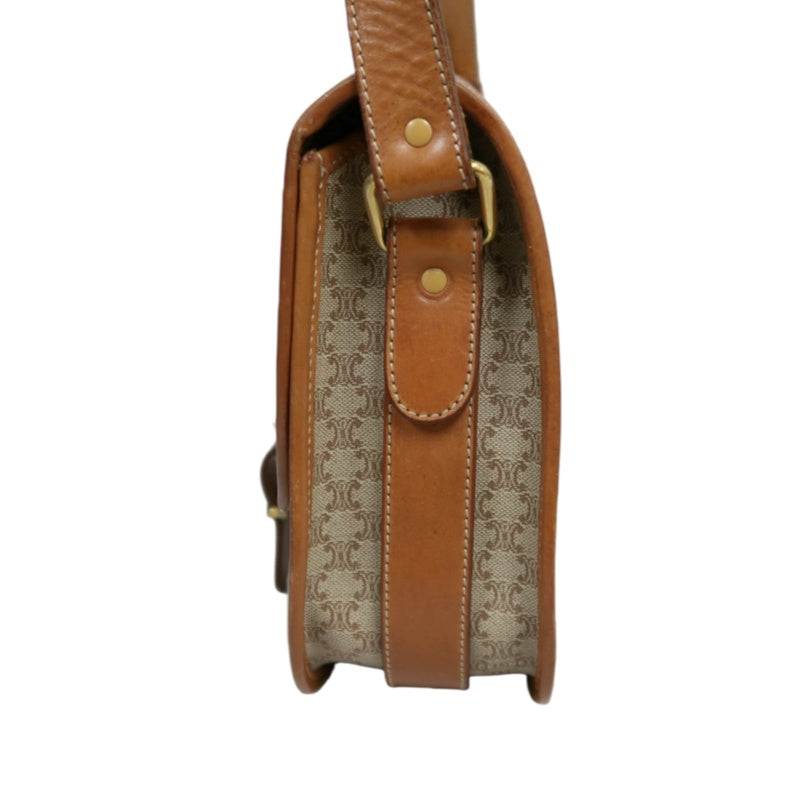 CELINE Macadam Shoulder Bag  Beige  Gold Hardware