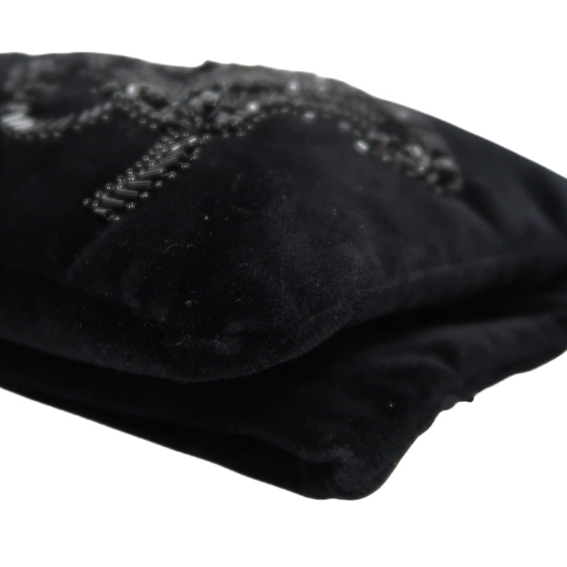 PRADA Clutch Bag Evening Bag Velvet with Bead Decoration Black Silver Hardware