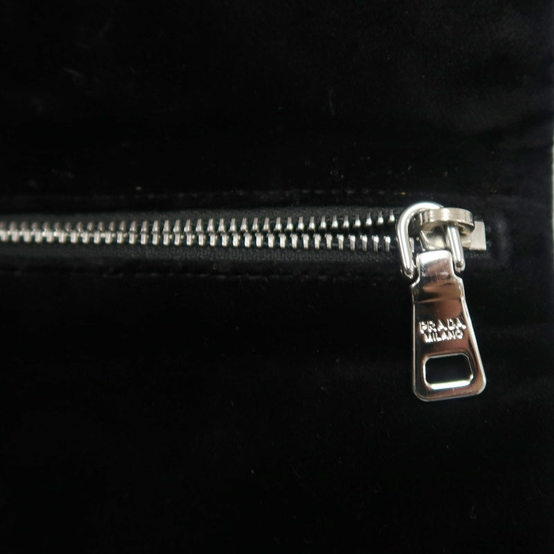 PRADA Clutch Bag Evening Bag Velvet with Bead Decoration Black Silver Hardware