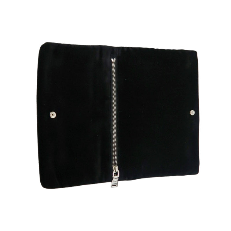 PRADA Clutch Bag Evening Bag Velvet with Bead Decoration Black Silver Hardware