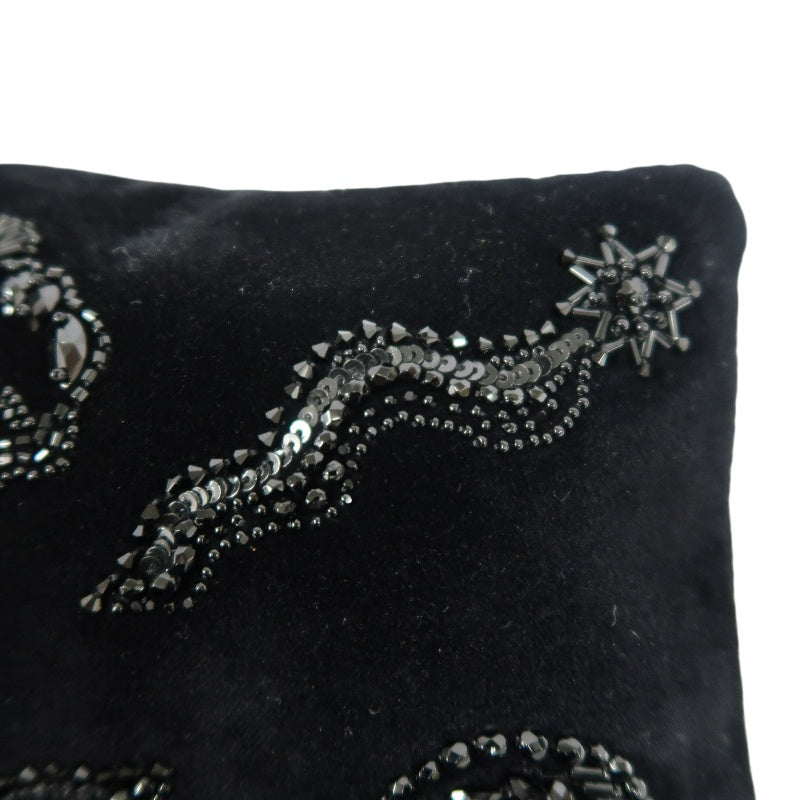 PRADA Clutch Bag Evening Bag Velvet with Bead Decoration Black Silver Hardware