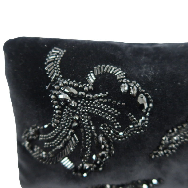 PRADA Clutch Bag Evening Bag Velvet with Bead Decoration Black Silver Hardware