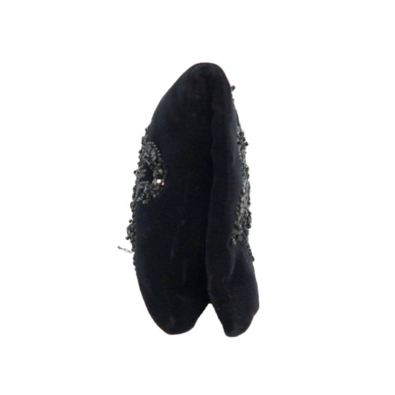 PRADA Clutch Bag Evening Bag Velvet with Bead Decoration Black Silver Hardware