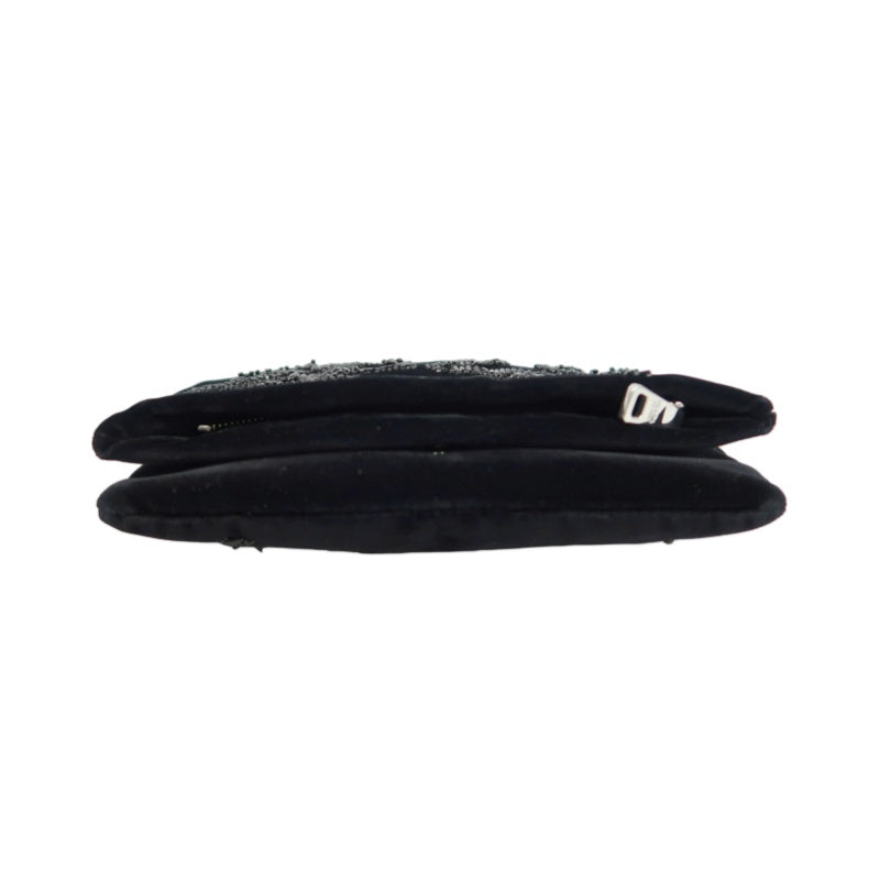 PRADA Clutch Bag Evening Bag Velvet with Bead Decoration Black Silver Hardware