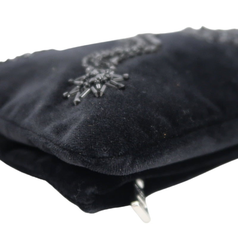 PRADA Clutch Bag Evening Bag Velvet with Bead Decoration Black Silver Hardware