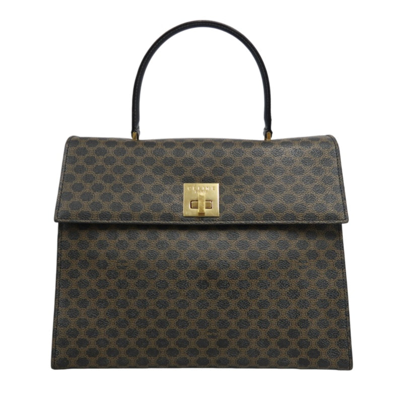 CELINE Macadam Kelly Style Handbag Brown Gold Hardware