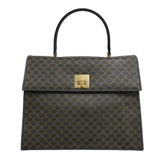 CELINE Macadam Kelly Style Handbag Brown Gold Hardware