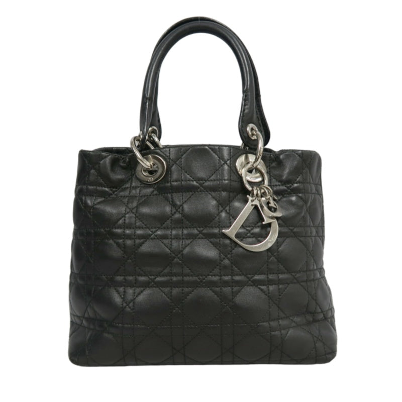 DIOR Lady Dior Handbag Cannage Lambskin Black Silver Hardware