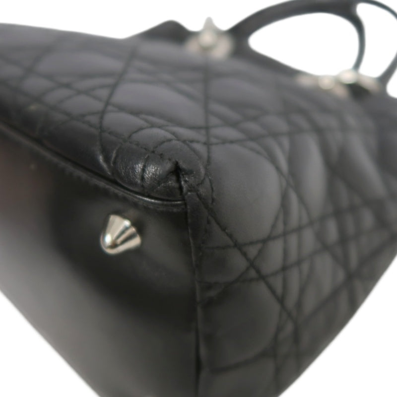 DIOR Lady Dior Handbag Cannage Lambskin Black Silver Hardware