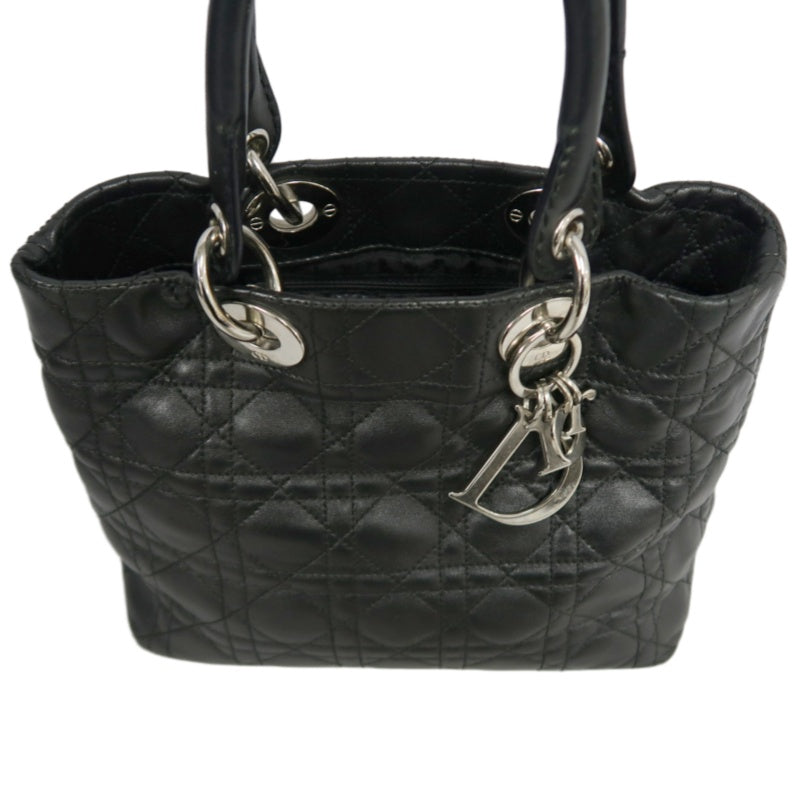 DIOR Lady Dior Handbag Cannage Lambskin Black Silver Hardware