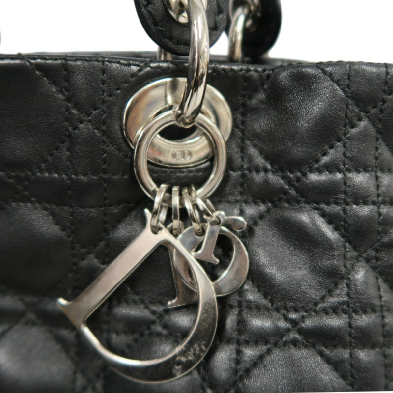 DIOR Lady Dior Handbag Cannage Lambskin Black Silver Hardware