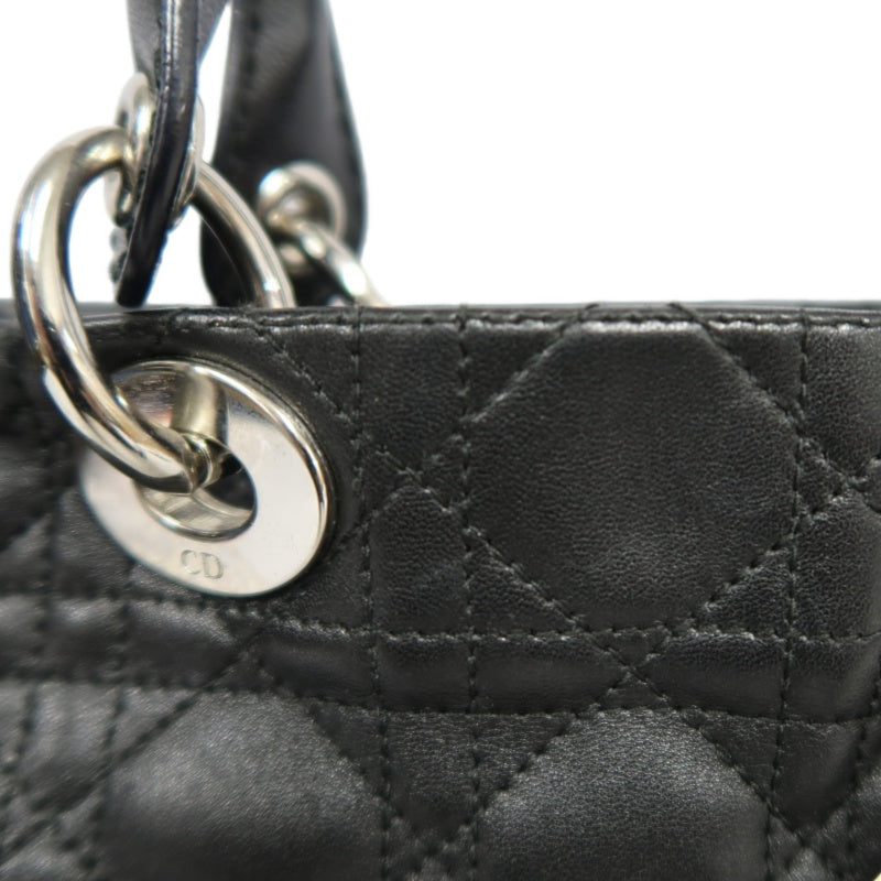 DIOR Lady Dior Handbag Cannage Lambskin Black Silver Hardware