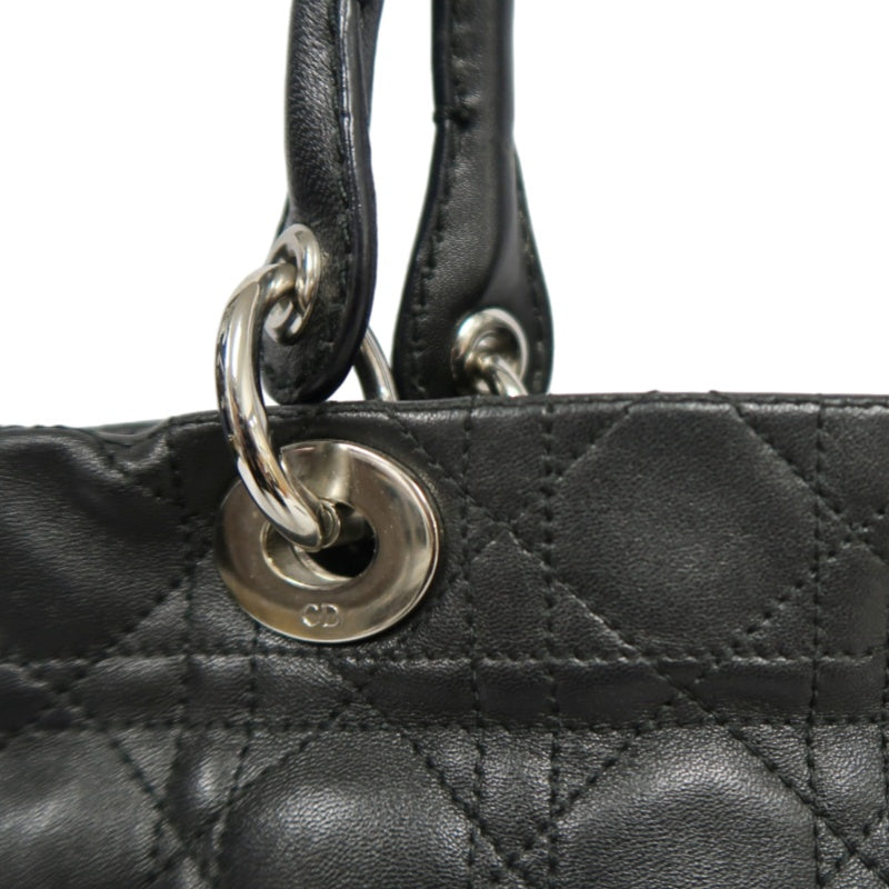 DIOR Lady Dior Handbag Cannage Lambskin Black Silver Hardware