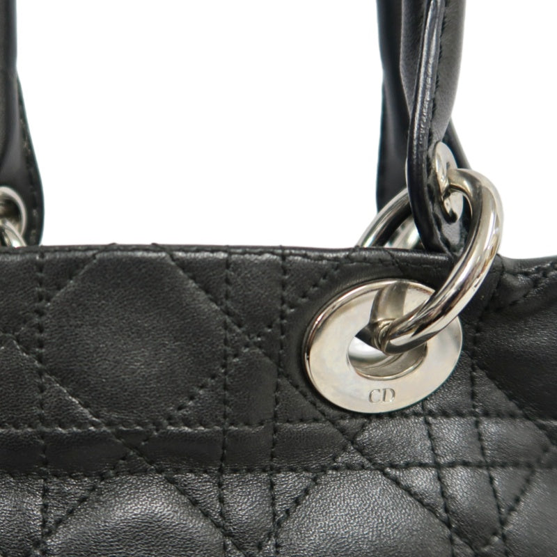 DIOR Lady Dior Handbag Cannage Lambskin Black Silver Hardware