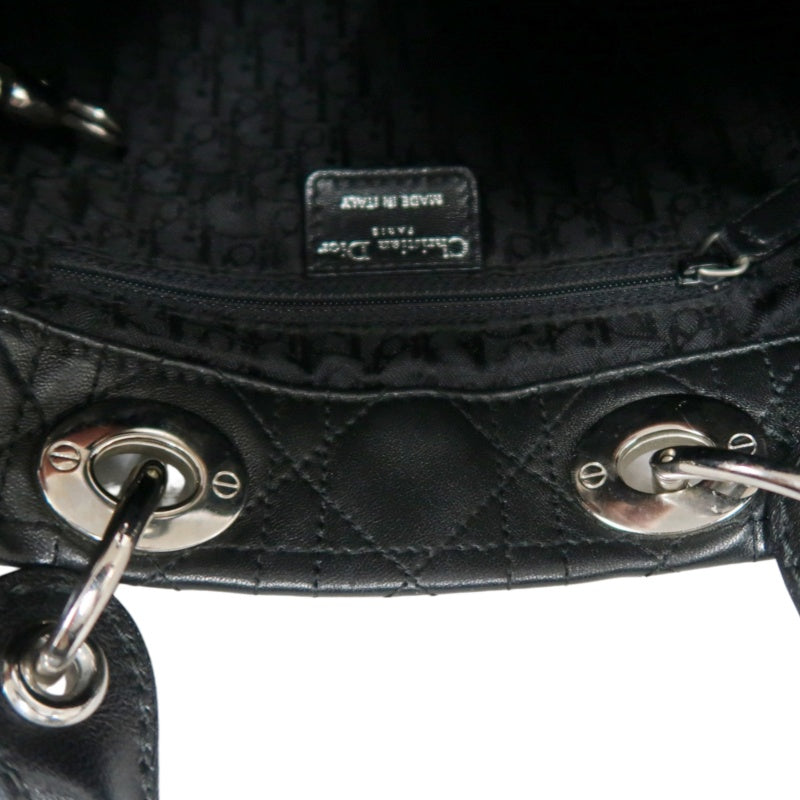 DIOR Lady Dior Handbag Cannage Lambskin Black Silver Hardware