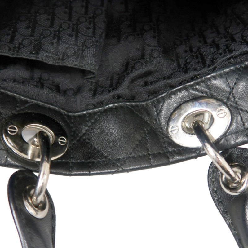 DIOR Lady Dior Handbag Cannage Lambskin Black Silver Hardware