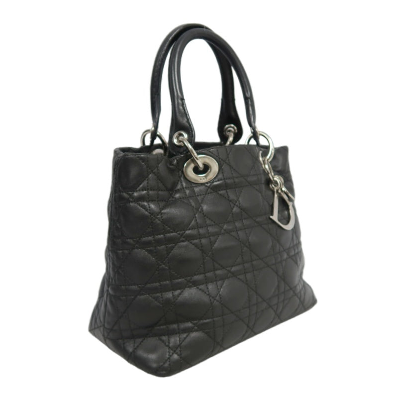 DIOR Lady Dior Handbag Cannage Lambskin Black Silver Hardware