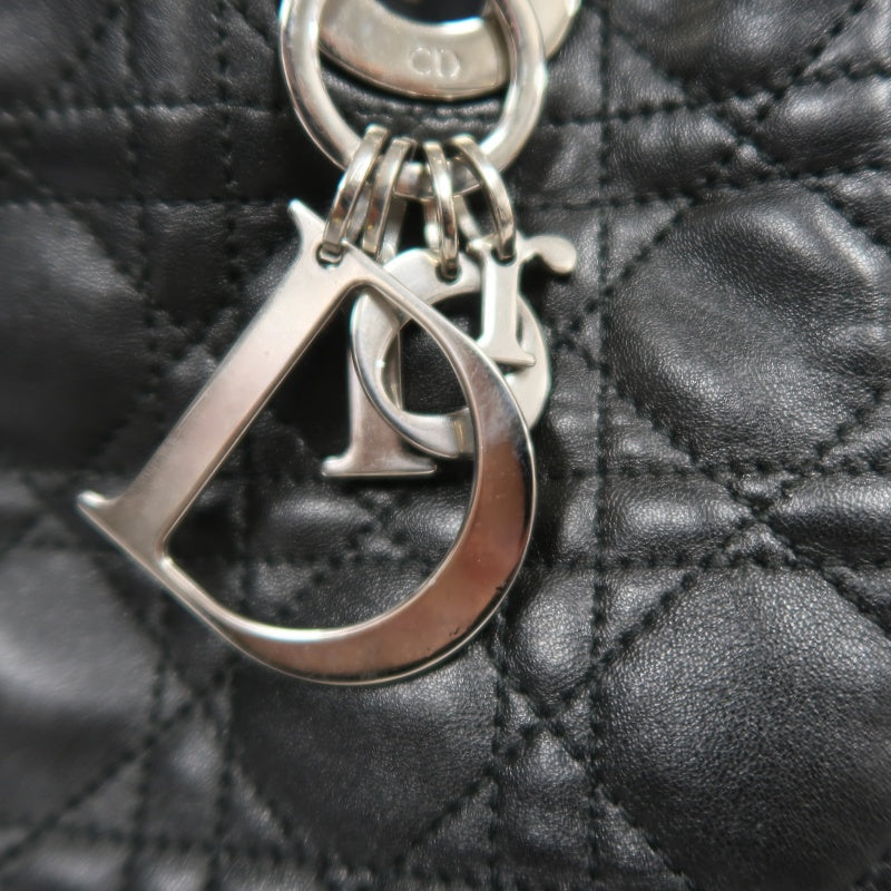 DIOR Lady Dior Handbag Cannage Lambskin Black Silver Hardware