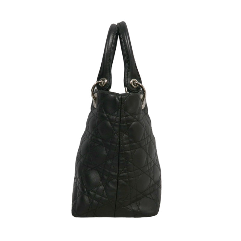 DIOR Lady Dior Handbag Cannage Lambskin Black Silver Hardware