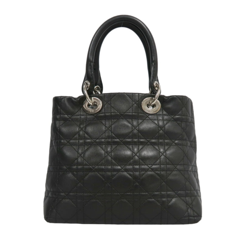 DIOR Lady Dior Handbag Cannage Lambskin Black Silver Hardware