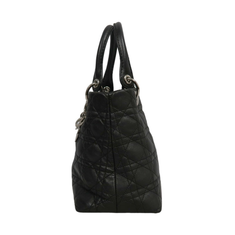 DIOR Lady Dior Handbag Cannage Lambskin Black Silver Hardware