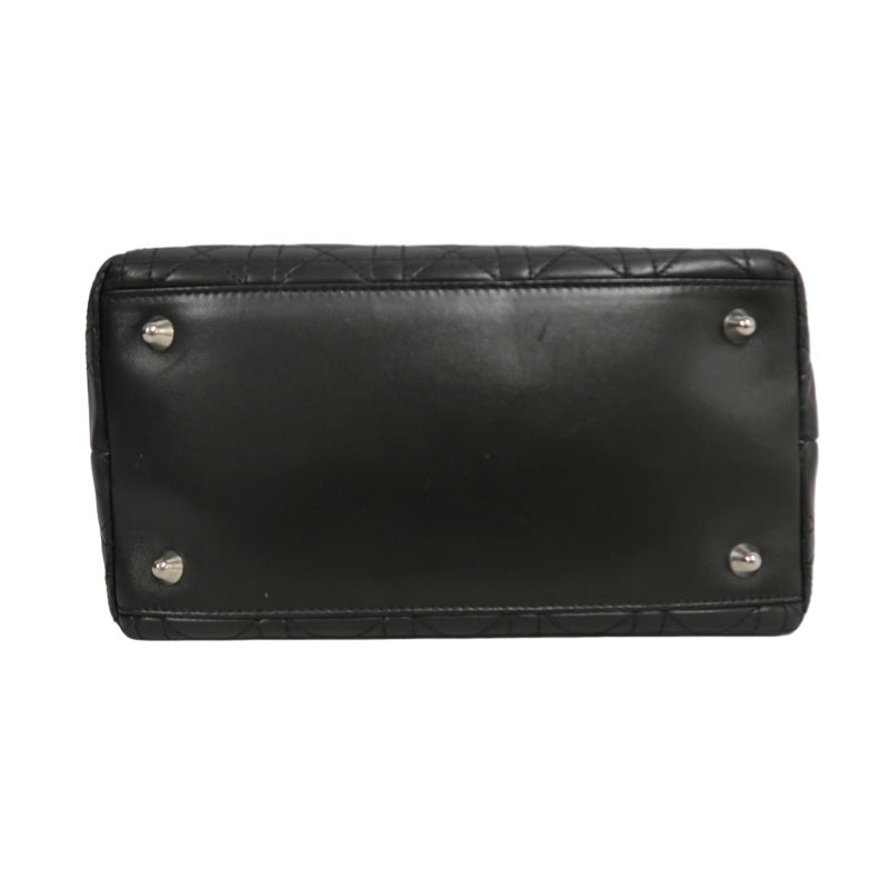 DIOR Lady Dior Handbag Cannage Lambskin Black Silver Hardware