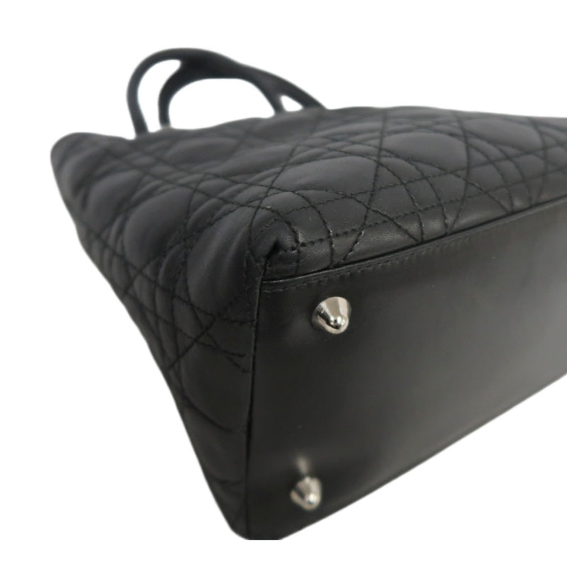 DIOR Lady Dior Handbag Cannage Lambskin Black Silver Hardware