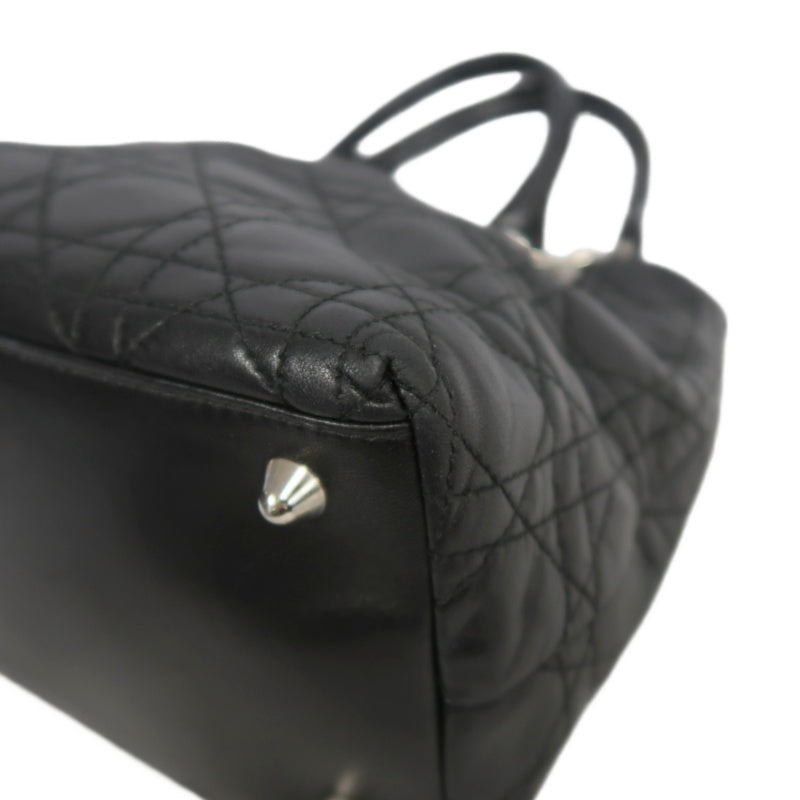 DIOR Lady Dior Handbag Cannage Lambskin Black Silver Hardware
