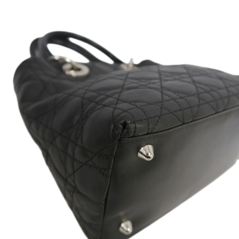 DIOR Lady Dior Handbag Cannage Lambskin Black Silver Hardware