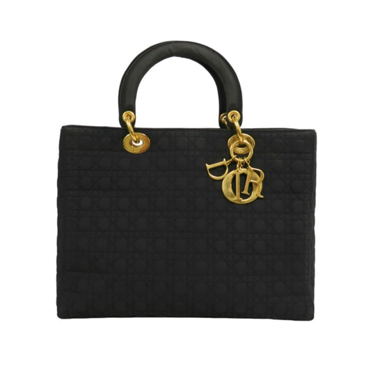 Christian Dior Lady Dior Large Handbag Cannage Nylon Black Gold Hardware