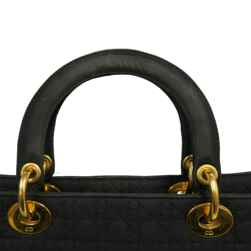 Christian Dior Lady Dior Large Handbag Cannage Nylon Black Gold Hardware